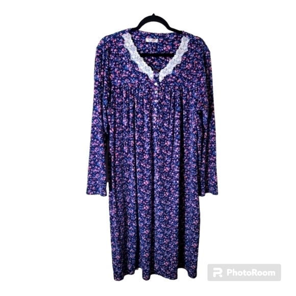Secret Treasures XL Blue Floral Pajama Dress Loungewear - Picture 1 of 3